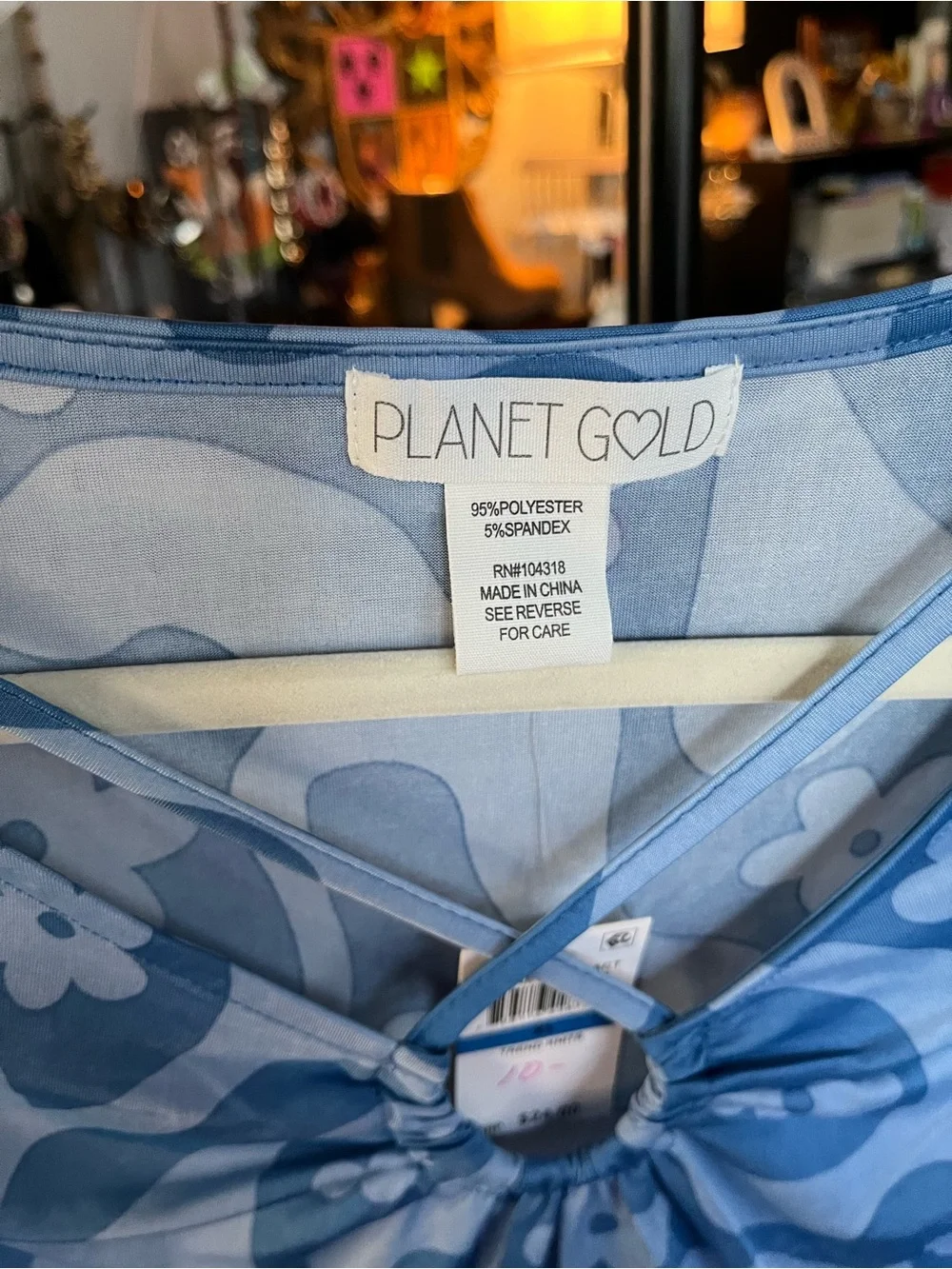 NWT Planet Gold Blue Floral Retro Long Sleeve Top - Picture 4 of 4